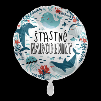 Foliový balonek Šťastné narodeniny SK - mořský svět - 43 cm