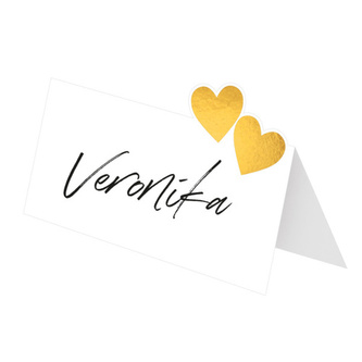 Jmenovky ke svatebnímu stolu - zlaté srdíčka 8 ks