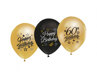 Latexové balonky metalické Happy Birthday s číslem 60 - 5 ks
