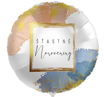 Foliový balonek Šťastné narozeniny - zlatý rám CZ - 43cm