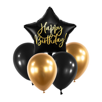 Balónkový set Happy Birthday Černo-zlatý - 5 ks