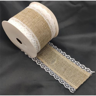 Jutová stuha obšitá krajkou 5 x 450 cm Jutová stuha obšitá krajkou 5 x 450 cm