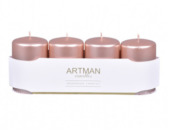 Svíčky Pudrově růžové metalické 4 x 8 cm - 4 ks
