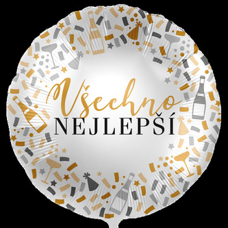 Foliový balonek Všechno nejlepší konfety a dobré pití CZ - 43cm