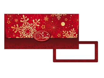 Obálka na peníze Vánoční červená - Vločky zlaté