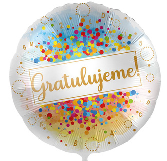 Foliový balonek Gratulujeme Barevné konfety CZ - 43cm