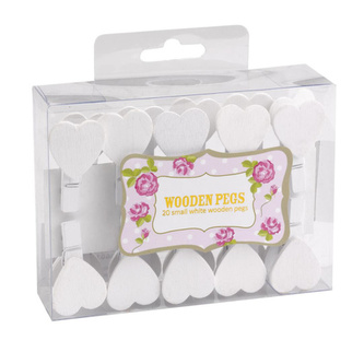 Svatební kolíčky bílé se srdíčkem - 20 ks