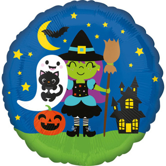 Foliový balonek Halloween - Čarodějnice a duch - modrý 43 cm
