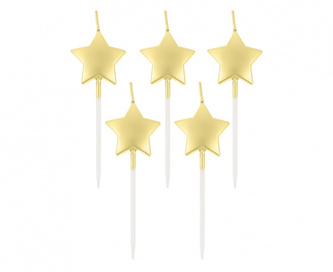 Dortové svíčky Stars - metalické zlaté 6,5 cm - 5 ks