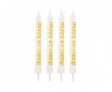 Dortové svíčky s glitrovým nápisem Happy Birthday 12 ks