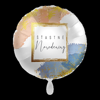 Foliový balonek šťastné narodeniny SK - zlatý rám - 43 cm