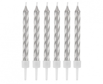 Dortové svíčky stříbrné perleťové 6 cm - 12 ks
