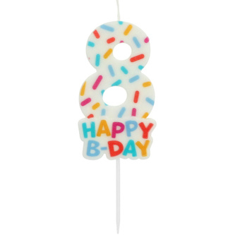 Dortová svíčka číslo 8 - Happy B-day 7 cm