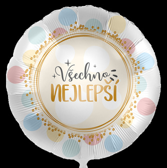 Foliový balonek Všechno nejlepší CZ - Macaron puntíky 43cm