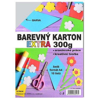 Barevný karton EXTRA 300g A4/10listů - šedý