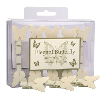 Svatební kolíčky krémové s motýlkem - 20 ks