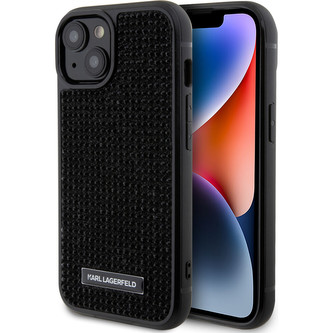 Karl Lagerfeld Rhinestone Plate Metal Logo kryt iPhone 15 černý