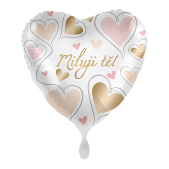 Foliový balonek Miluji tě CZ Srdce zlatá a růžová 43 cm