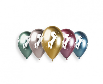 Latexové chromové balonky Jednorožec 33 cm - 5 ks