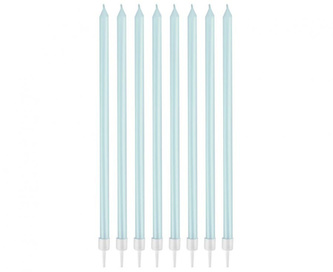 Dortové svíčky dlouhé s držátky - modré 15, 5 cm - 8 ks