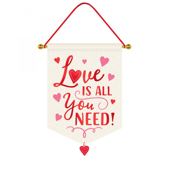 Závěsná dekorace látková - Love is all you need 28 x 38 cm