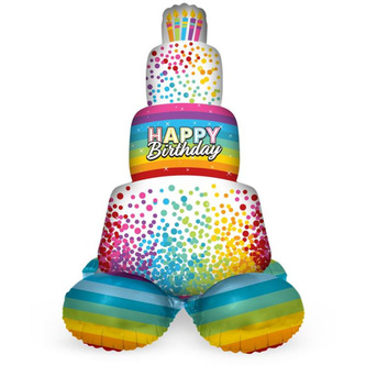 Stojící balónek Narozeninový dort - Rainbow Bday 72 cm