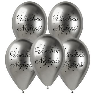 Balonky Chrome Všechno nejlepší CZ Stříbrné 5 ks, 33 cm