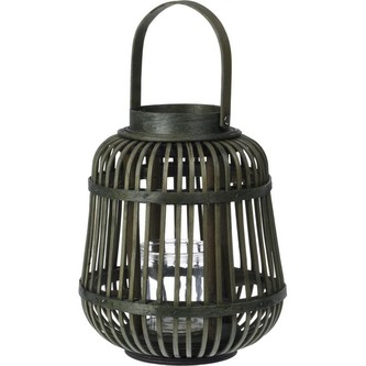 Lucerna bambusová na svíčku 24x19 cm zelená