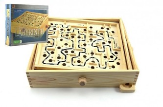 Labyrint s kuličkou hlavolam dřevo 32,5cm v krabici