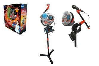 Kidi Superstar černý mikrofon s efekty 8v1 1,35m plast na baterie v krabici 37x40x14cm