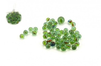 Kuličky cvrnkací skleněné cca 50ks 1,5cm v síťce