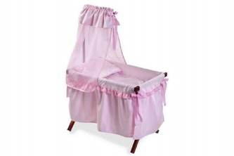 Postýlka pro panenku s nebesy růžová dřevo 40x63x95cm v krabici