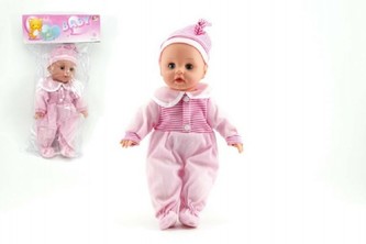 Panenka/miminko měkké tělo plast 35cm na baterie se zvukem v sáčku