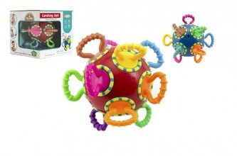 Chrastítko koule plast 8cm asst 2 barvy v krabičce 12x12x12cm 3m+