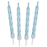 Dortové svíčky modré perleťové 6 cm - 12 ks