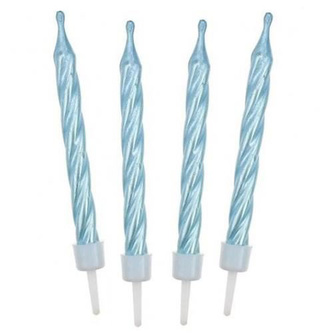 Dortové svíčky modré perleťové 6 cm - 12 ks