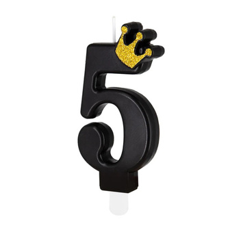 Dortová svíčka číslo 5 - černá s korunkou 8,8 cm