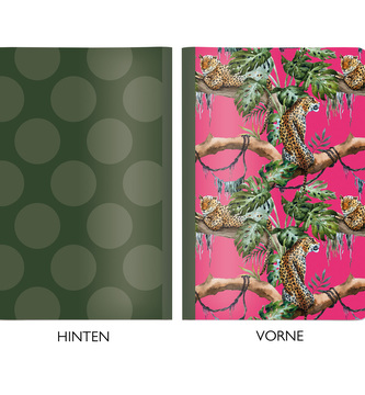 Sešit/Notes/Blok A5 ,,TWO IN ONE" zepředu růžový s leopardy,zezadu puntíky CEDON