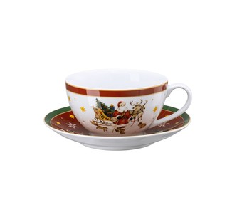 Vánoční hrnek s podšálkem na cappuccino/ čaj Veselé Vánoce, 430ml červený Rosenthal