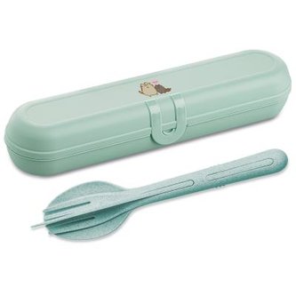 Příborník KLIKK READY PUSHEEN + sada příborů Tyrkysová ORGANIC KOZIOL