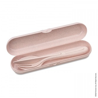 Příborník KLIKK READY PUSHEEN + sada příborů Růžová ORGANIC KOZIOL