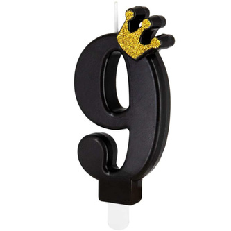 Dortová svíčka číslo 9 - černá s korunkou 8,8 cm