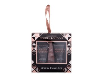 The Indulgent Bathing Co Golden Boudoir tělové mléko Salted Caramel Body Lotion 50 ml + sprchový gel Salted Caramel Body Wash 50 ml + mycí houba Luxury Shower Puff 1 ks