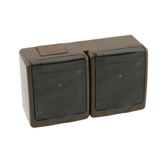 Dvojzásuvka na omítku hnědá IP44