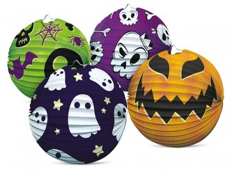 Lampion koule Halloween papír průměr 25cm v sáčku (bez hůlky) 4 druhy - 1ks