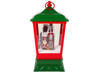 Lampion światełka, sypiący śnieg czerwono-zielona