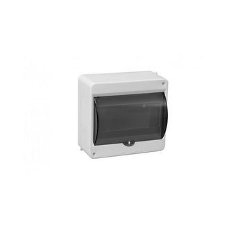 Rozvodnice na omítku, 8 modulů, plastová, bílá, průhledná dvířka, 165x140x83mm