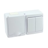 Zásuvka s přepínačem dvojitým č.5 na omítku IP44 bílá