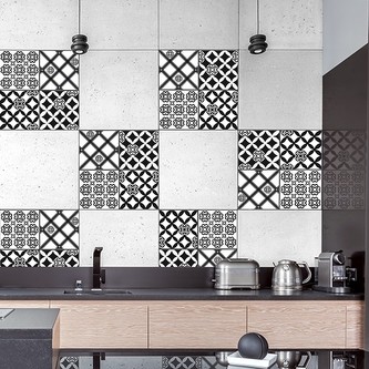 Crearreda Samolepicí dekorace Tile Cover Black & White Azulejos 31222 Kachlík, černo-bílé ornamenty