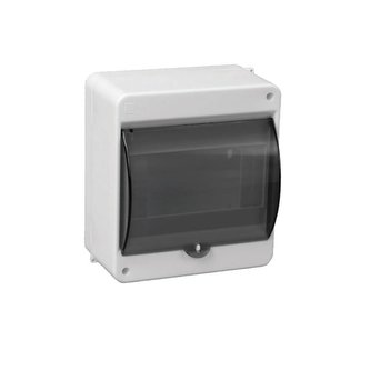 Rozvodnice na omítku, 5 modulů, plastová, bílá, průhledná dvířka, 110x140x87mm